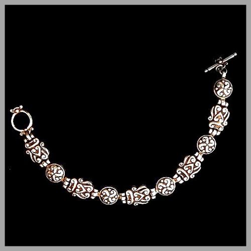 Sterling Silver Traditional Bali Bracelet with hinged scroll-work design